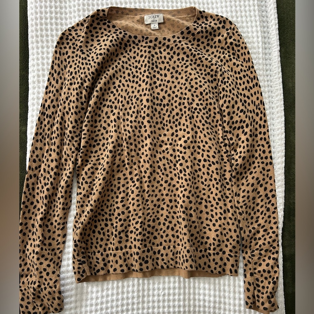 J. Crew Tan and Black Spotted Teddie Sweater